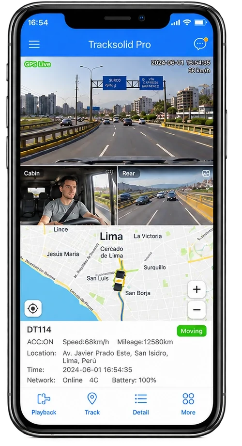 Monitoreo remoto de la unidad desde el celular: canales en vivo, mapa y telemetría