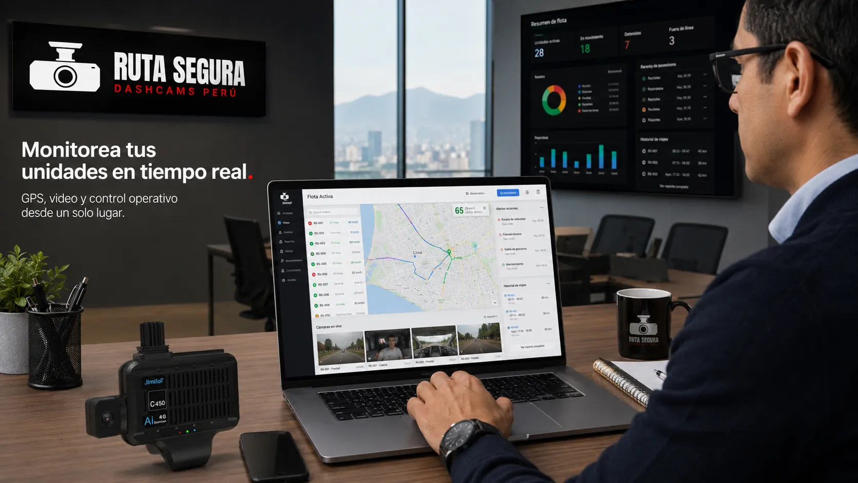 Dash cam con GPS instalada por Ruta Segura Perú en Lima