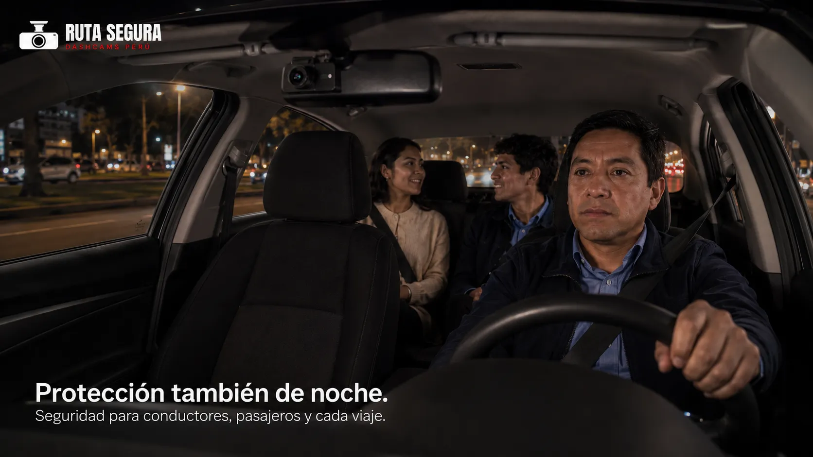 Dashcam con cámara frontal, cabina y posterior para auto