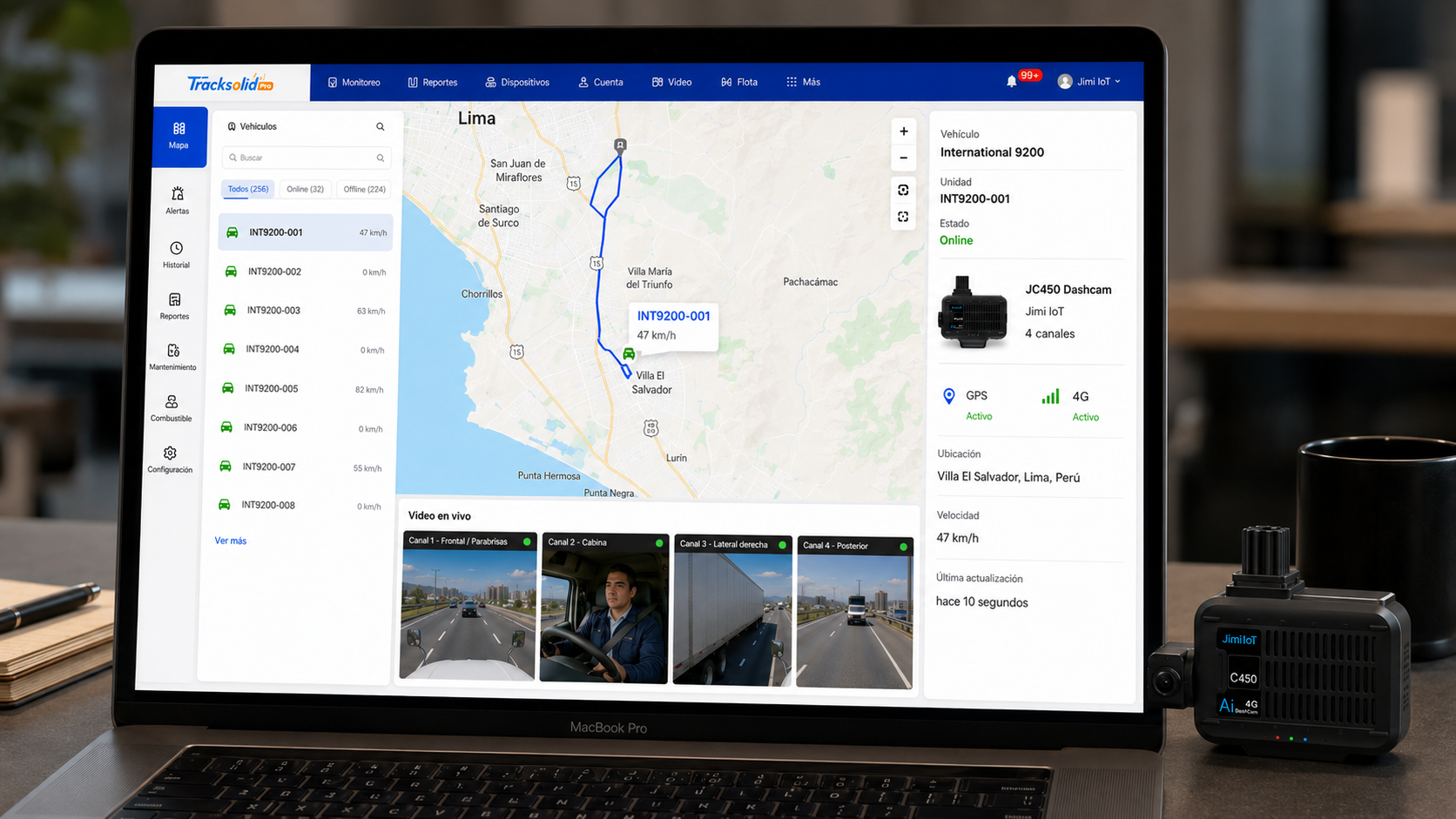 Monitoreo y control operativo del sistema JC450 Pro: video, GPS y trazabilidad de la flota