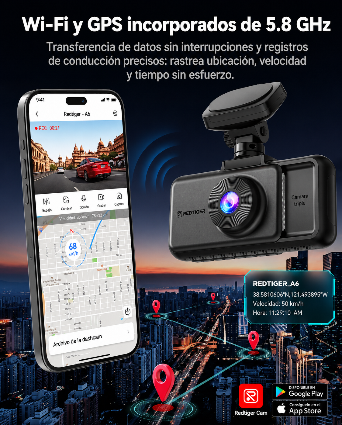 REDTIGER A6 — WiFi y GPS incorporados